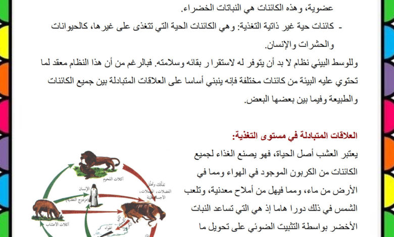 الوسط البيئي والسلسلة الغذائية سنة 5 ابتدائي