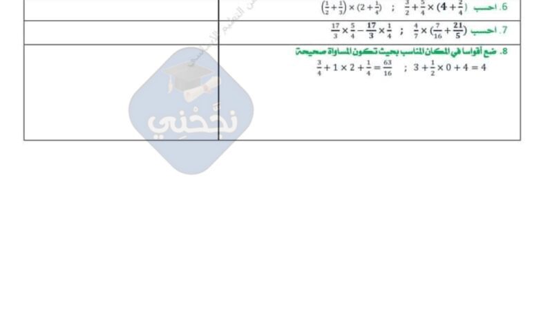 ملخص لدرس العمليات على الاعداد الكسرية مع تمارين مرفقة بالإصلاح لتلاميذ السنة السابعة أساسي