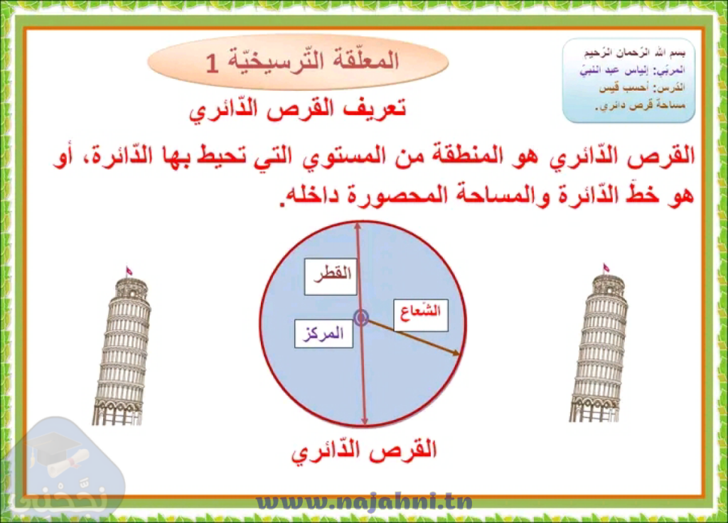 أحسب قيس مساحة القرص الدّائري