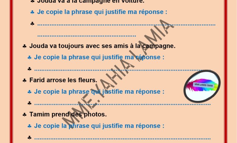 - Evaluation au terme de l'unité 5 + Correction 3eme année